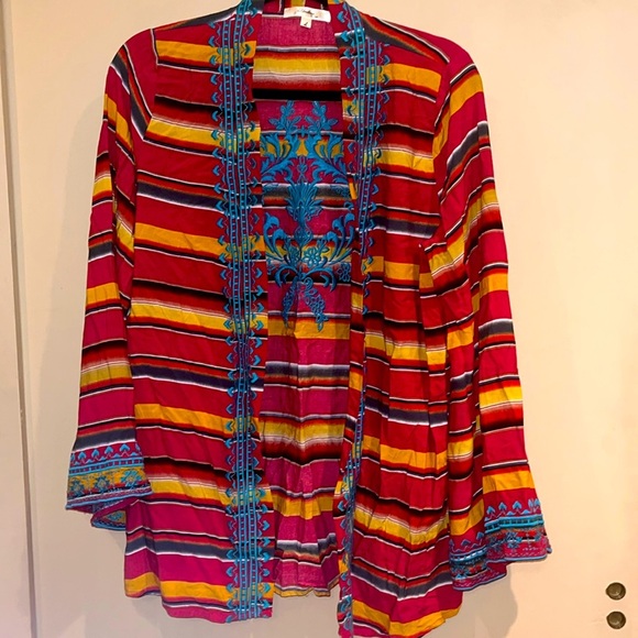 Andree by Unit open cardigan / duster/ kimono light weight embroidered top SZ L - Picture 1 of 7